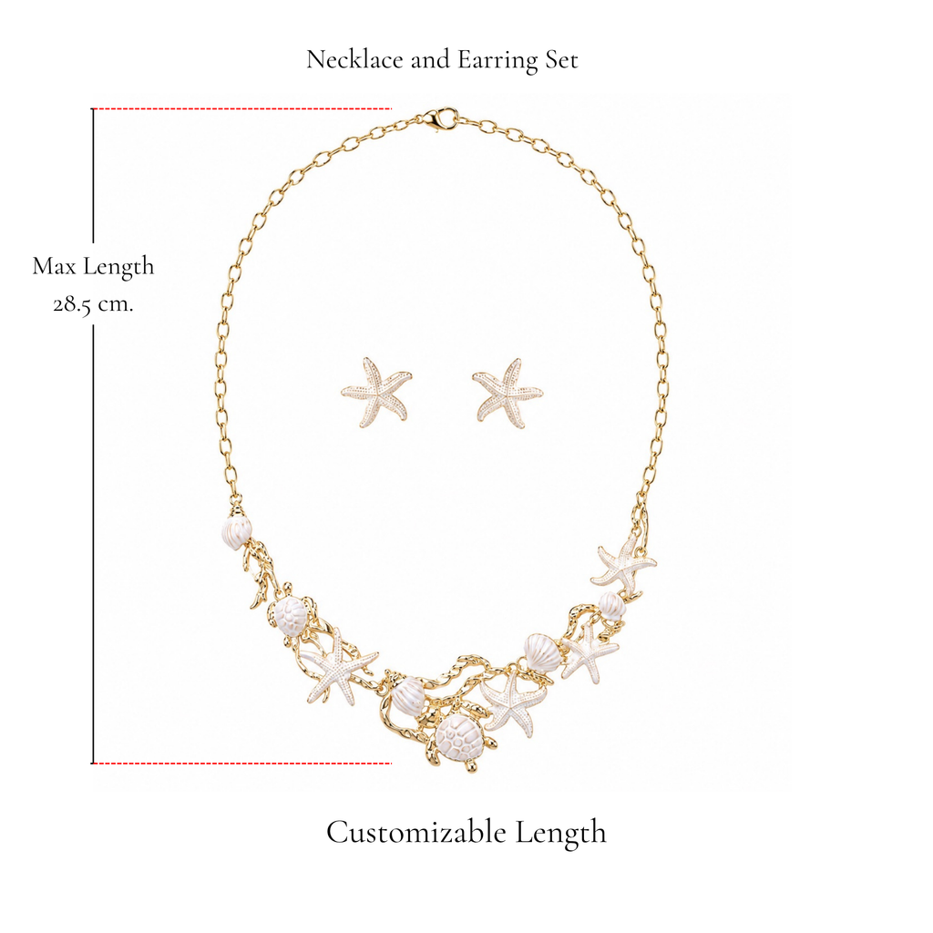 Browniecherry white ocean necklace and starfish earring set with adjustable chain and maximum length of 28.5 cm