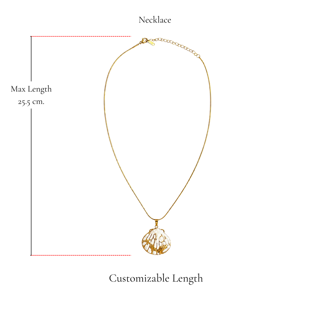 Browniecherry pearl white seashell pendant necklace with adjustable gold-tone chain and maximum length of 25.5 cm
