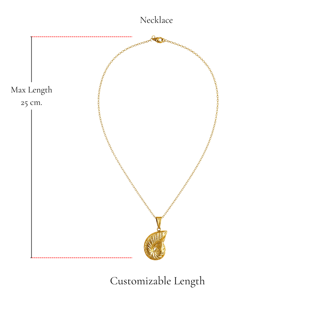 Browniecherry gold nautilus shell pendant necklace with adjustable chain and maximum length of 25 cm
