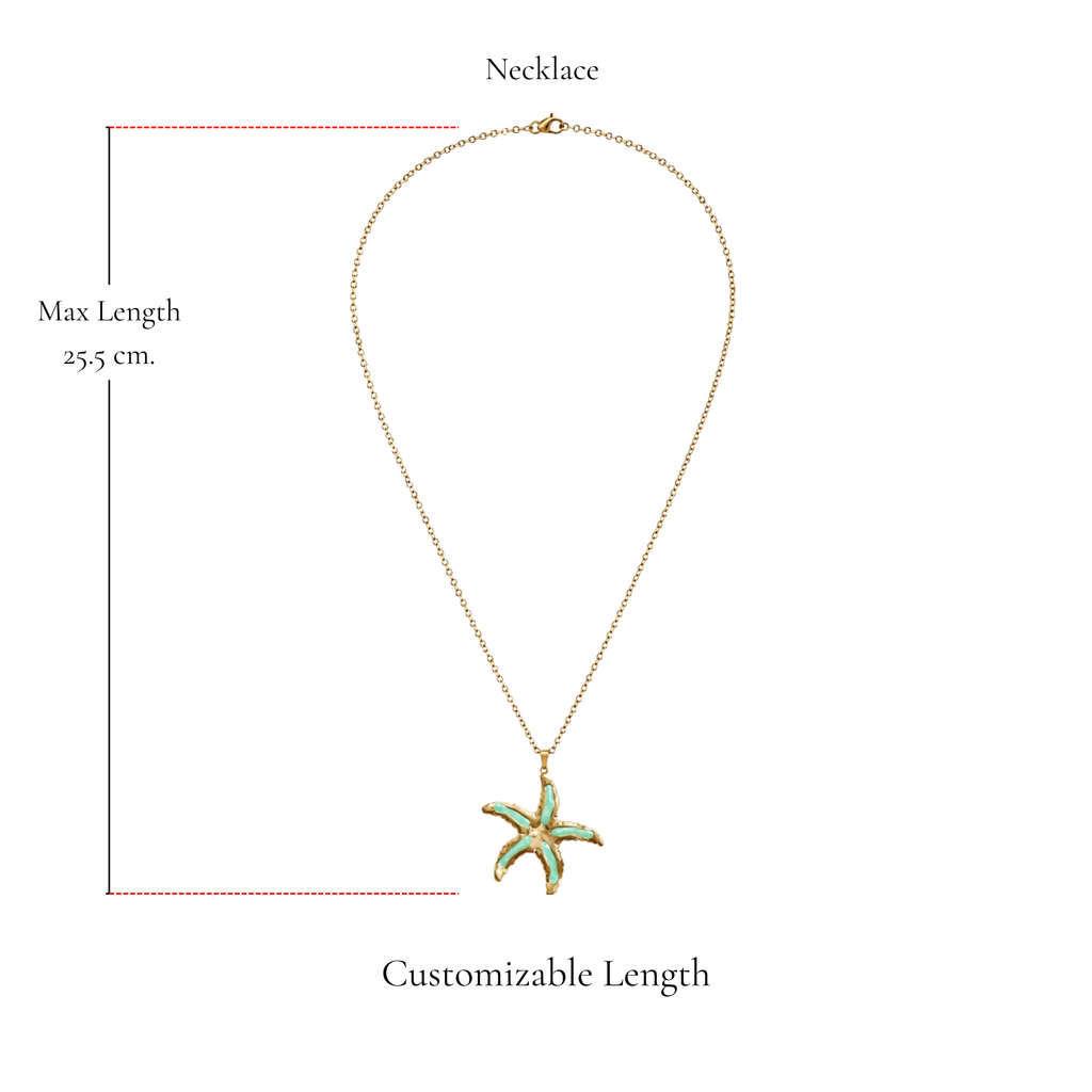 Browniecherry turquoise green starfish pendant necklace with adjustable chain and maximum length of 25.5 cm
