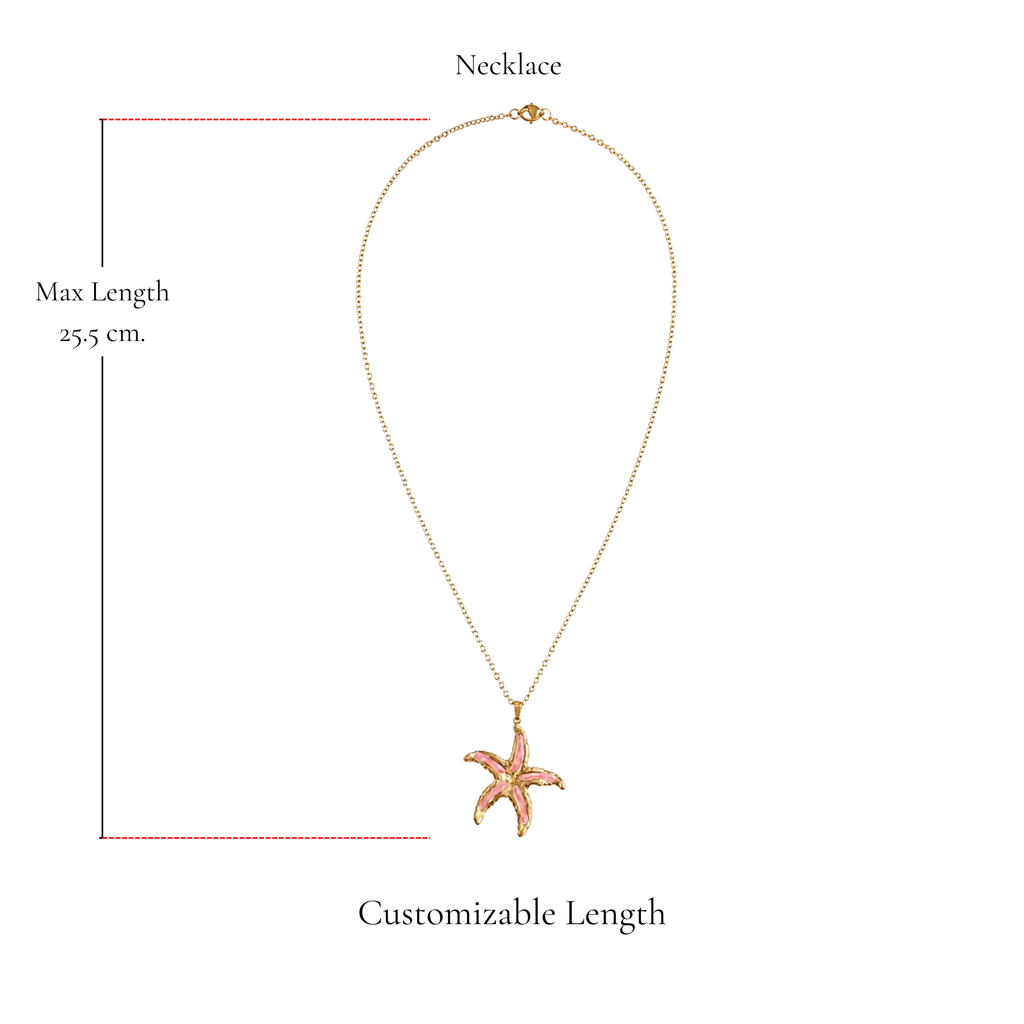 Browniecherry pastel pink starfish pendant necklace with adjustable chain and maximum length of 25.5 cm
