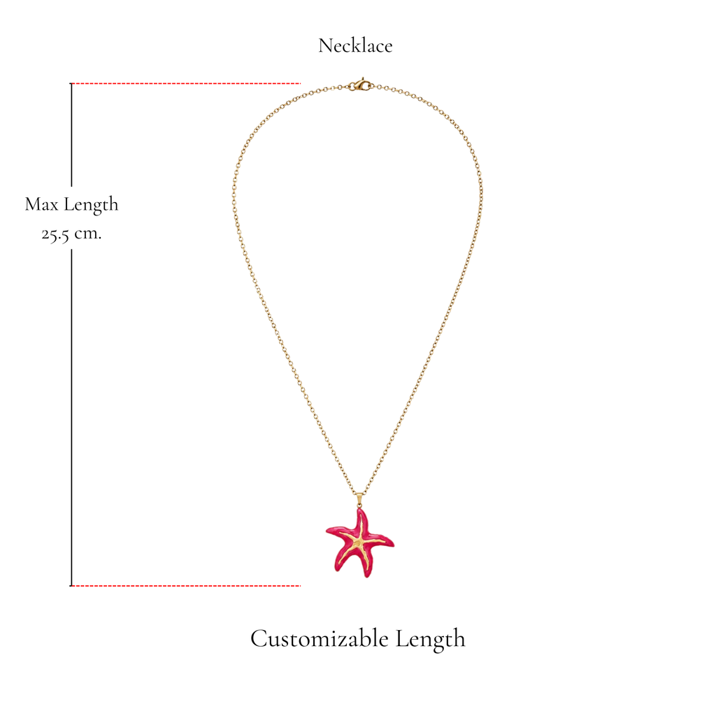 Browniecherry hot pink starfish pendant necklace with adjustable chain and maximum length of 25.5 cm
