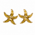 Gold-tone starfish stud earrings with yellow enamel details, ocean-inspired tropical beach jewelry for women

