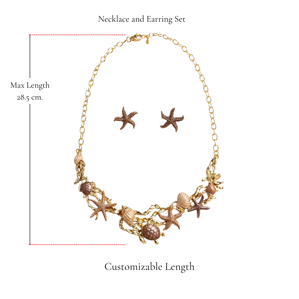 Browniecherry bronze brown ocean necklace and starfish earring set with adjustable chain and maximum length of 28.5 cm
