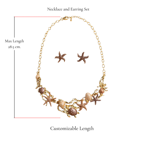 Browniecherry bronze brown ocean necklace and starfish earring set with adjustable chain and maximum length of 28.5 cm

