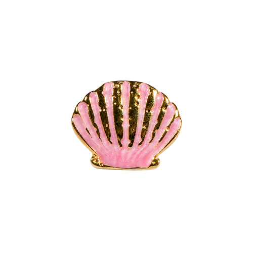 Pastel pink glossy seashell adjustable ring with raised ridges and textured gold-tone details by Browniecherry
