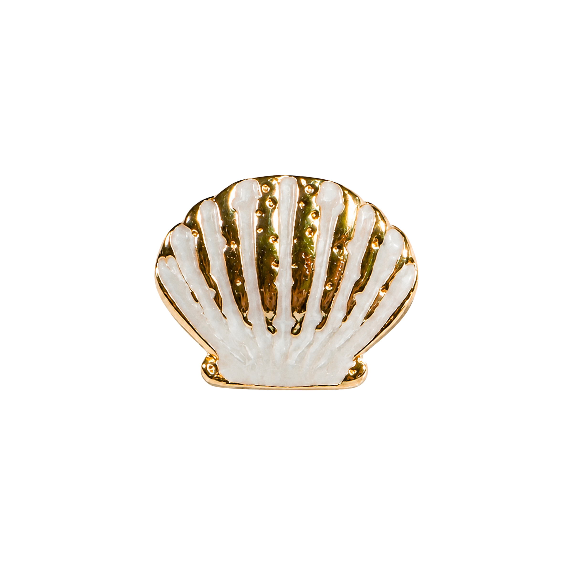 Pearl white glossy seashell adjustable ring with raised ridges and textured gold-tone details by Browniecherry
