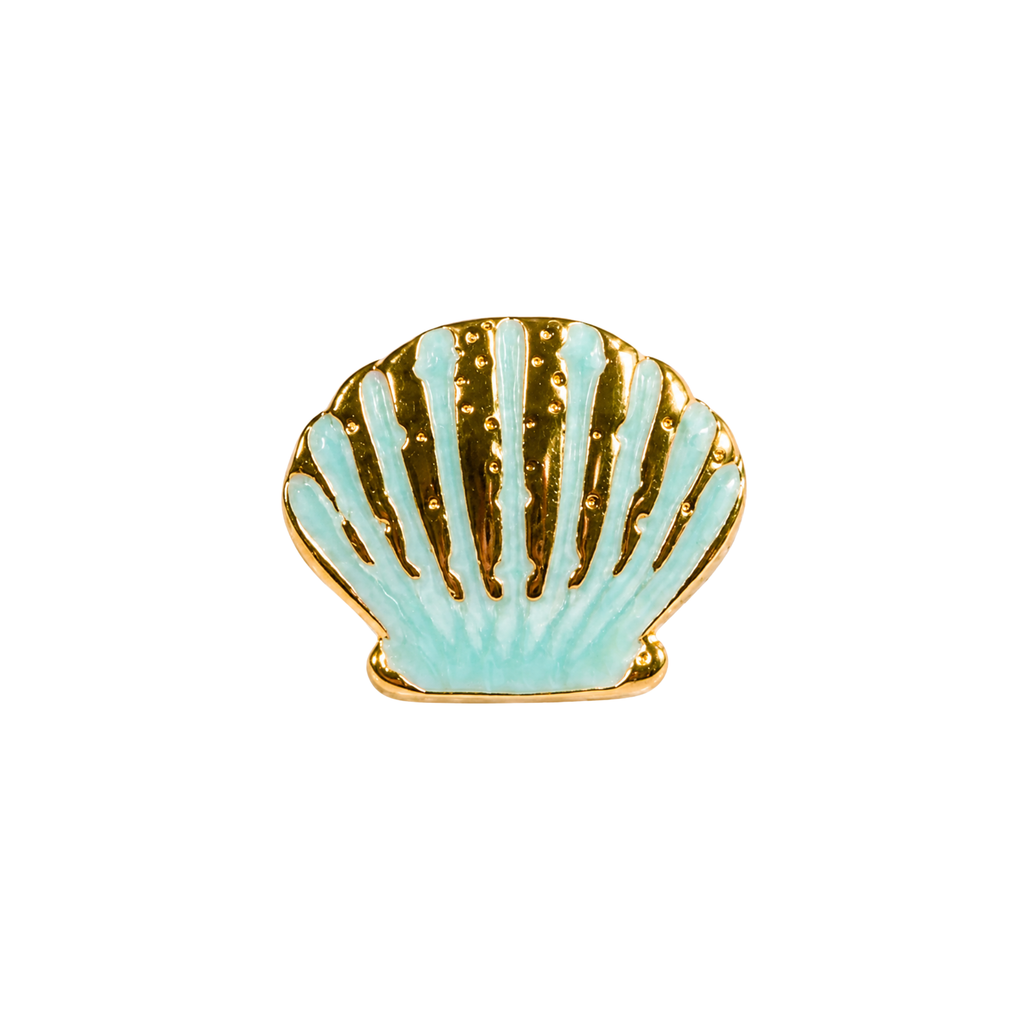 Aqua blue glossy seashell adjustable ring with raised ridges and textured gold-tone details by Browniecherry
