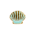 Aqua blue glossy seashell adjustable ring with raised ridges and textured gold-tone details by Browniecherry
