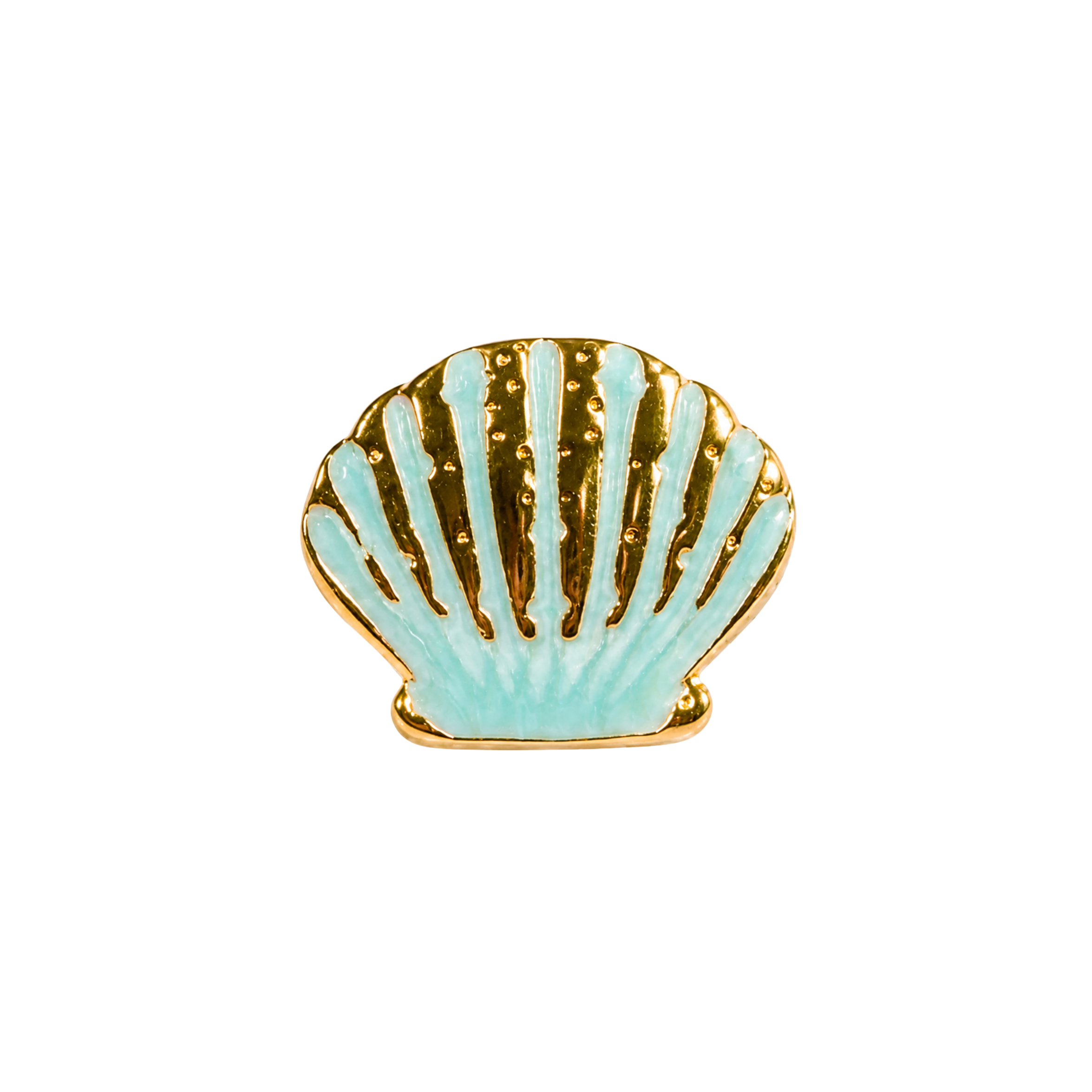Aqua blue glossy seashell adjustable ring with raised ridges and textured gold-tone details by Browniecherry
