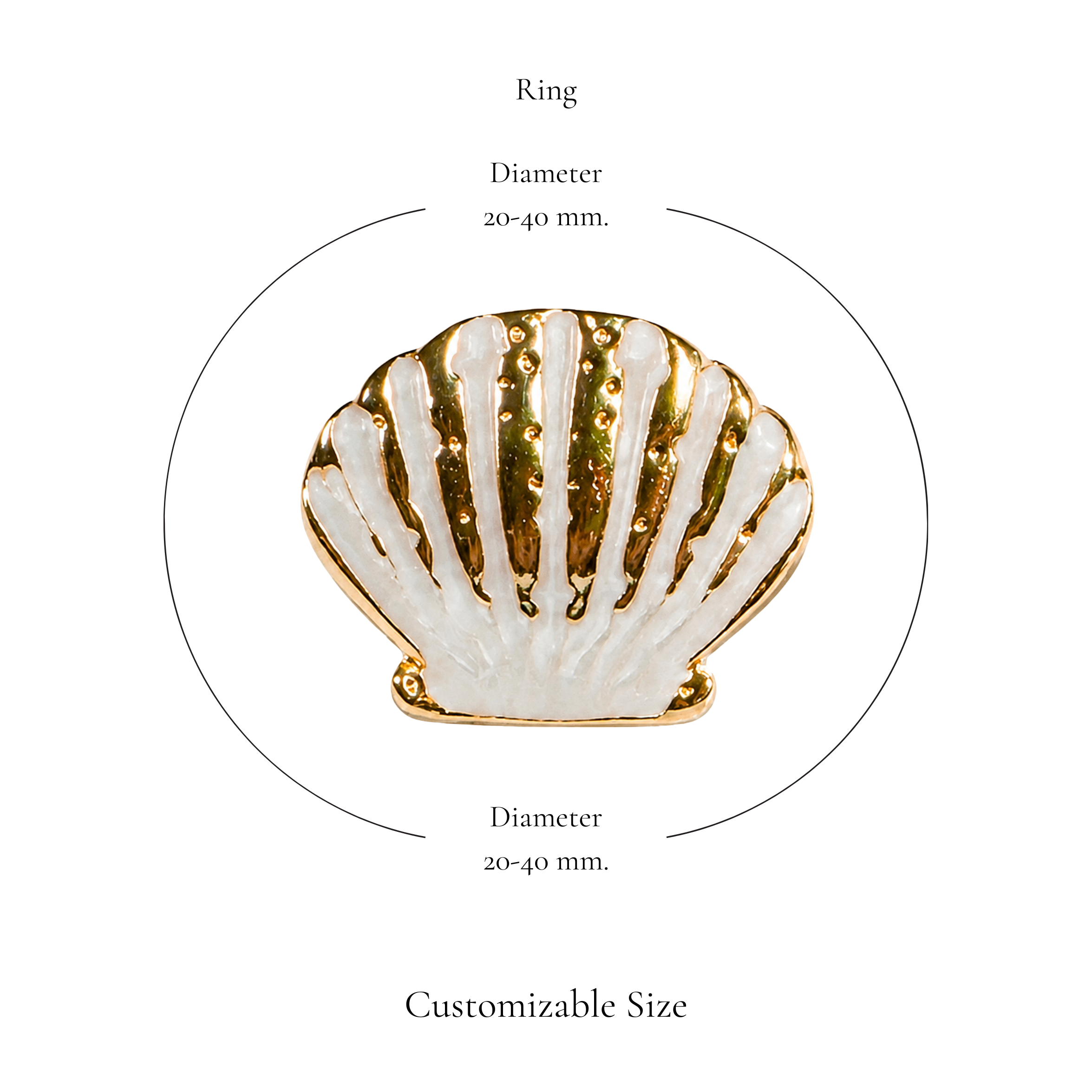 Browniecherry pearl white seashell statement ring with adjustable diameter of approximately 20 to 40 mm
