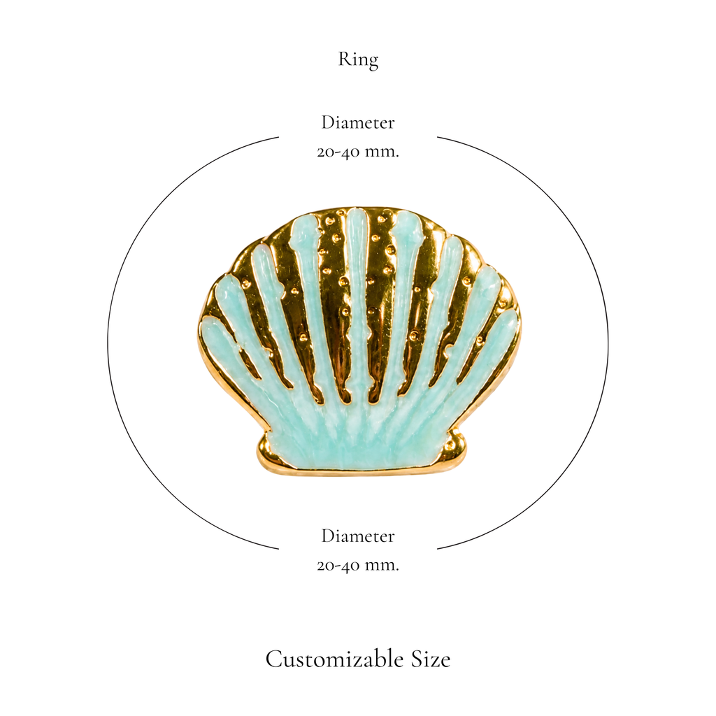 Browniecherry aqua blue seashell statement ring with adjustable diameter of approximately 20 to 40 mm

