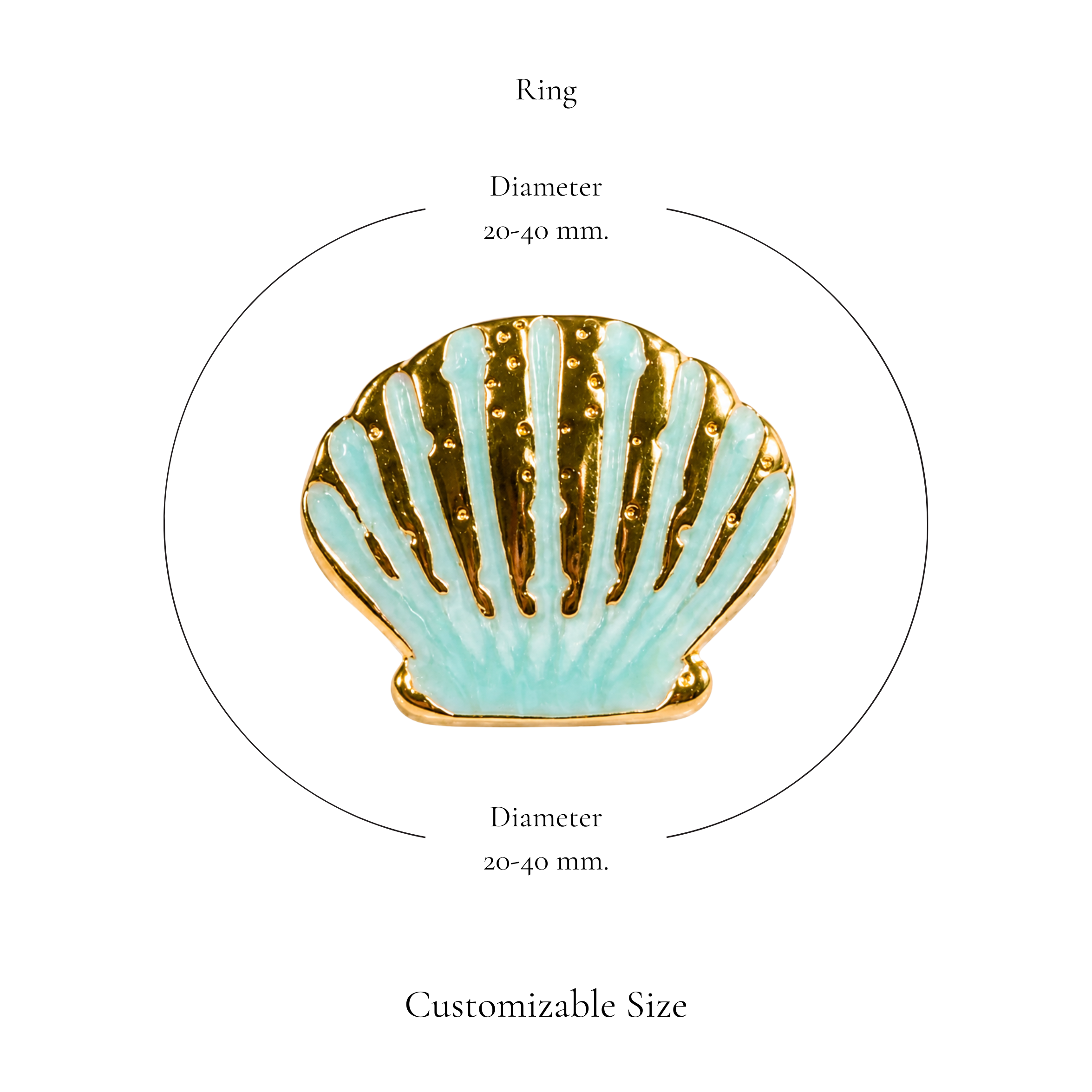 Browniecherry aqua blue seashell statement ring with adjustable diameter of approximately 20 to 40 mm
