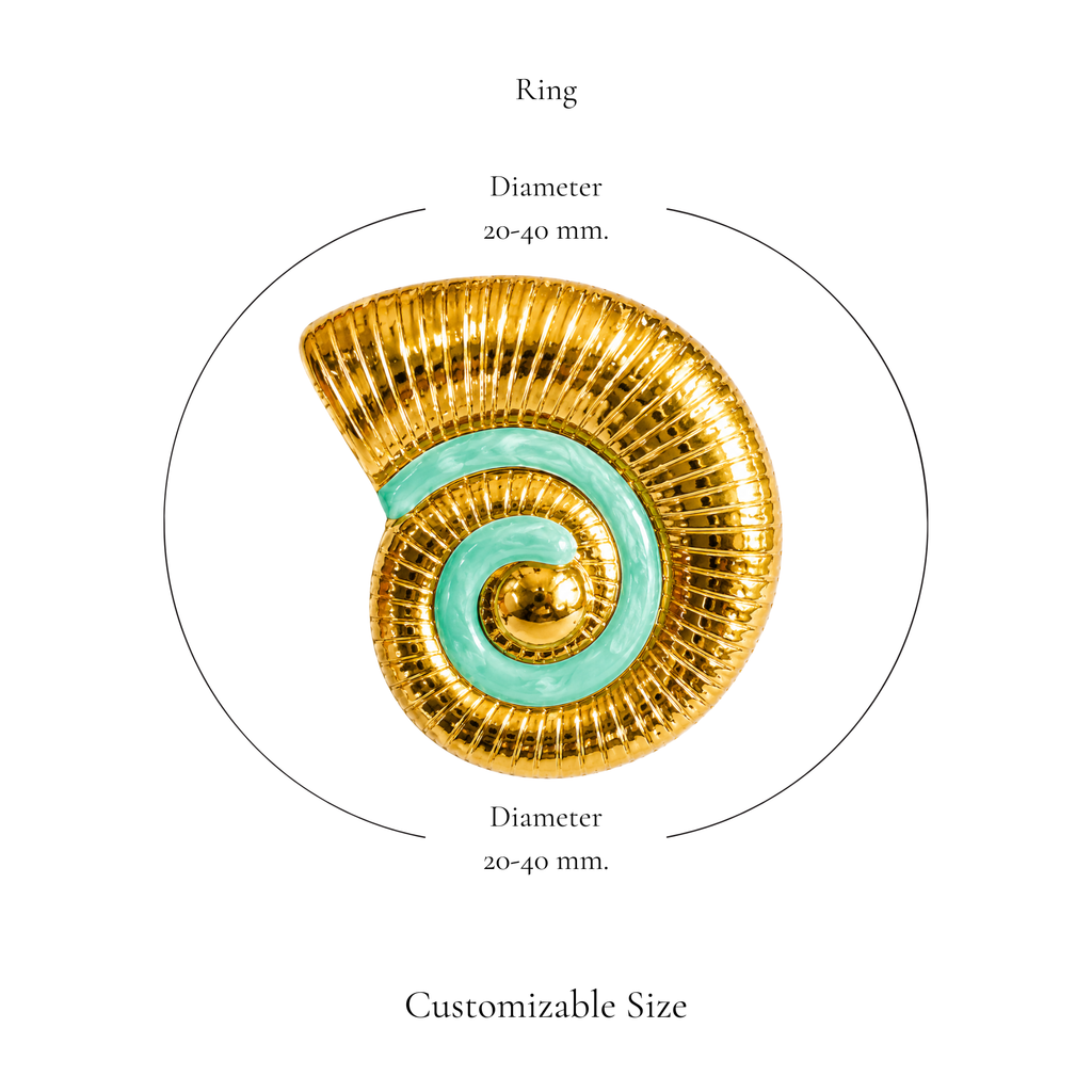 Browniecherry aqua blue nautilus shell statement ring with adjustable diameter of approximately 20 to 40 mm
