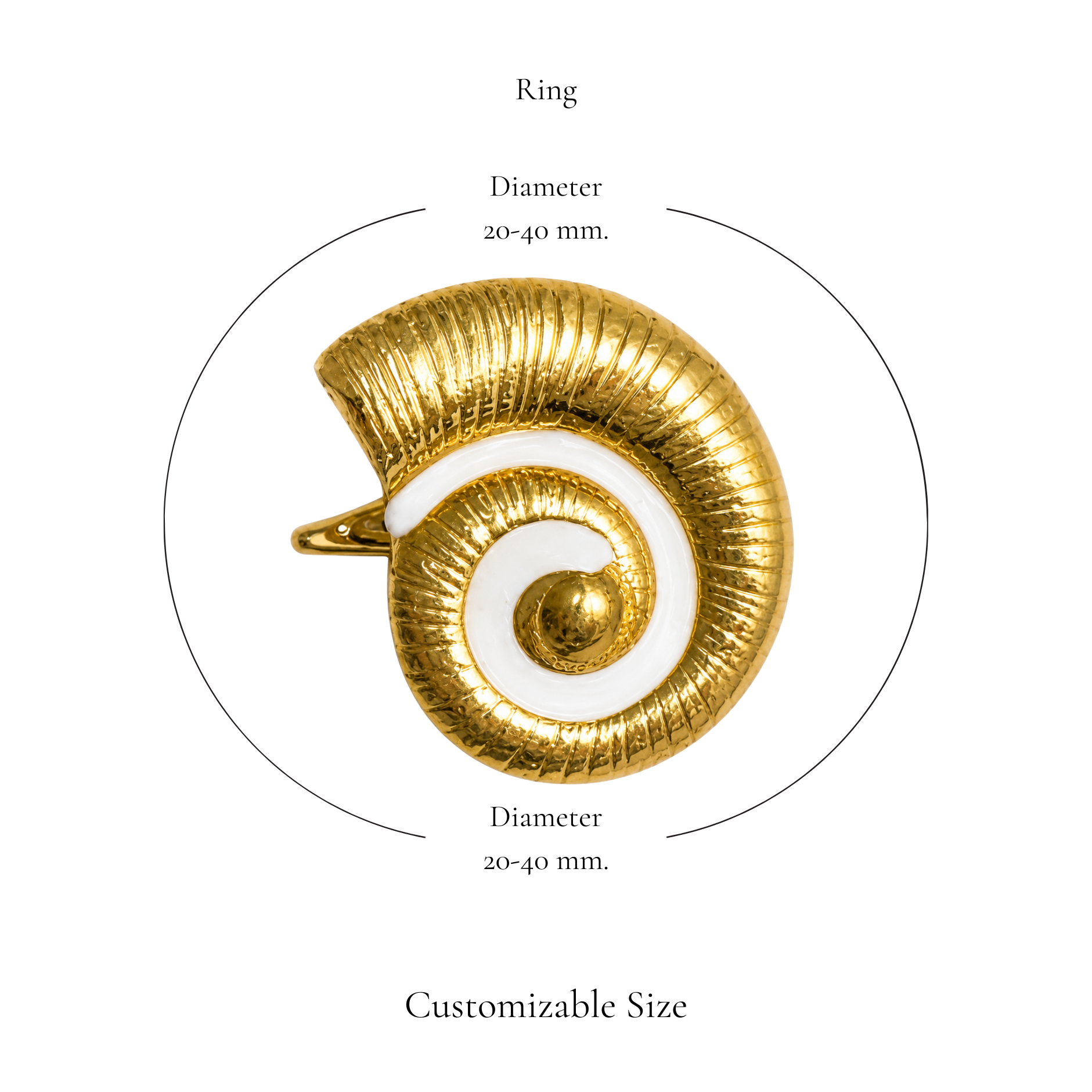 Browniecherry pearl white nautilus shell statement ring with adjustable diameter of approximately 20 to 40 mm
