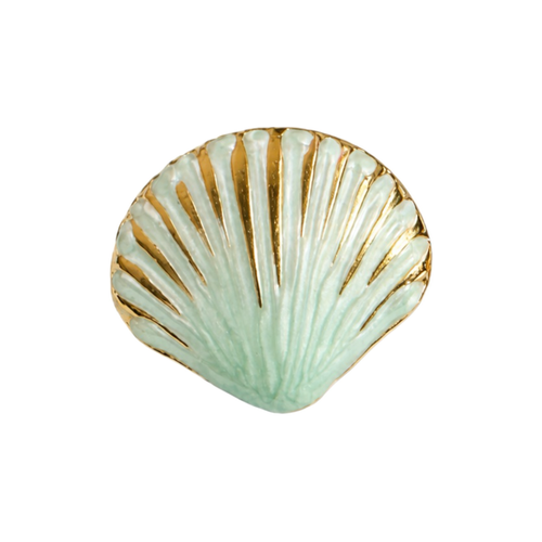 Mint green glossy seashell adjustable ring with raised ridges and reflective gold-tone details by Browniecherry
