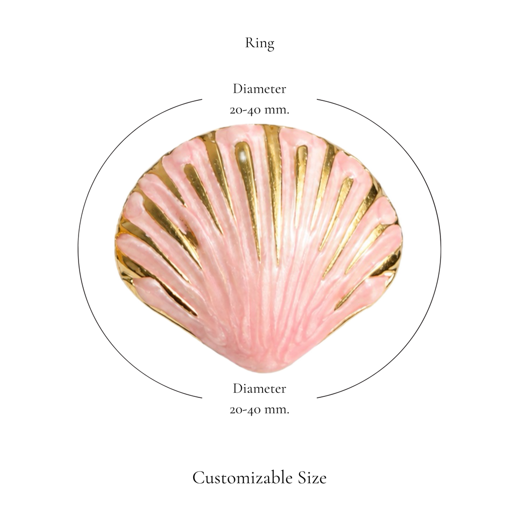 Browniecherry pastel pink seashell statement ring with adjustable diameter of approximately 20 to 40 mm
