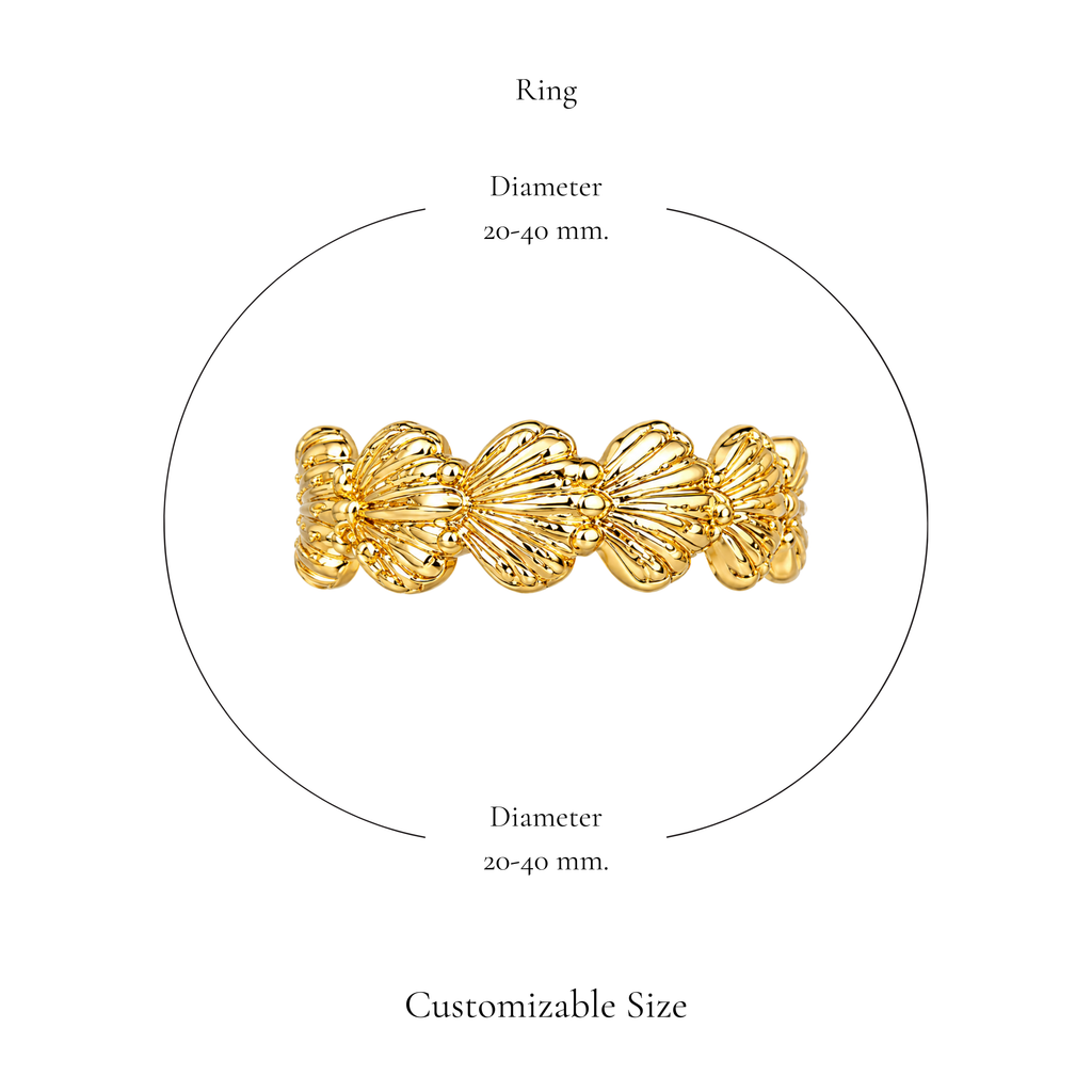 Browniecherry gold seashell band ring with adjustable diameter of approximately 20 to 40 mm
