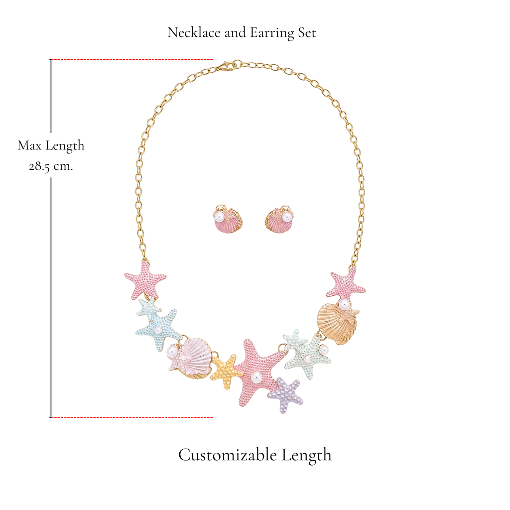 Browniecherry pastel starfish and seashell necklace and earring set with adjustable chain and maximum length of 28.5 cm
