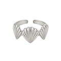 Silver adjustable statement ring with three equal-sized raised seashell motifs and glossy coastal design by Browniecherry
