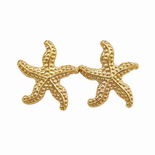 Textured gold-tone starfish stud earrings, ocean-inspired beach jewelry for women
