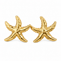 Sculpted gold-tone starfish stud earrings with textured details, coastal beach statement jewelry for women

