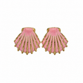 Gold-tone scallop shell stud earrings with glossy pink enamel, coastal beach jewelry for women
