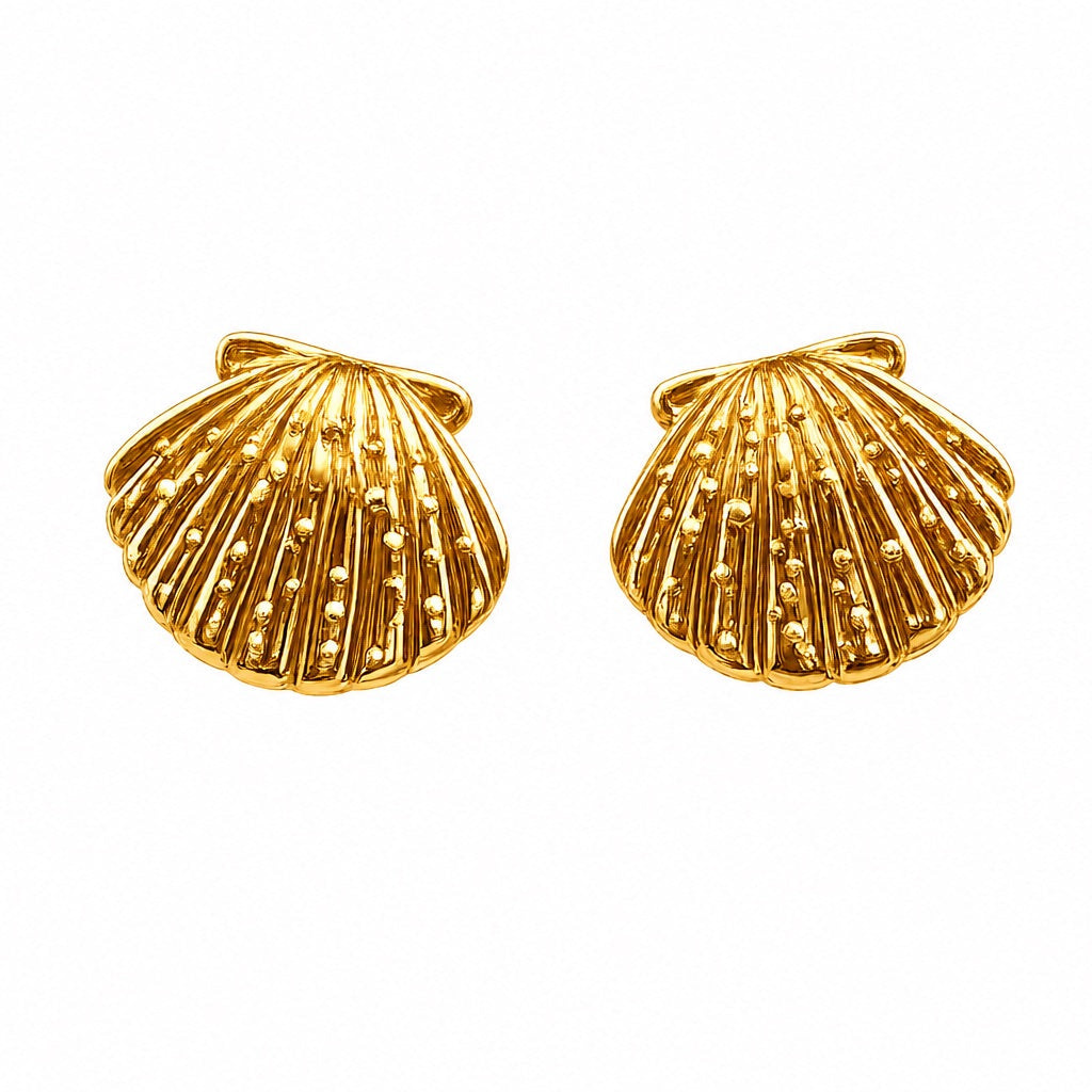 Gold Scallop Shell Stainless Steel Stud Earrings