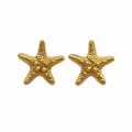 Textured gold-tone starfish stud earrings with raised bead details, ocean-inspired beach jewelry for women