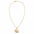 Pearl white seashell pendant necklace with raised gold-tone starfish and underwater details by Browniecherry
