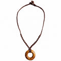 Natural brown wooden ring pendant bohemian necklace with dark brown braided cord and unisex minimalist design by Browniecherry
