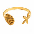 Gold Seashell and Starfish Open Cuff Bracelet