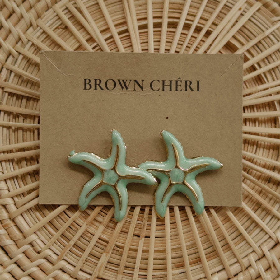 Mint Green Starfish Stainless Steel Stud Earrings